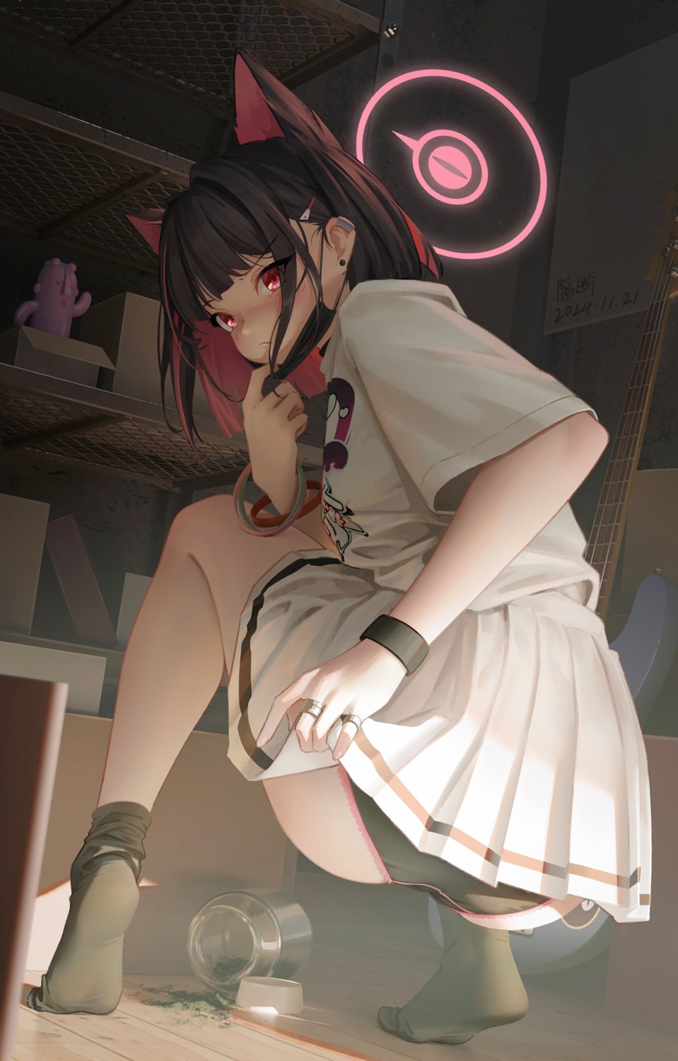 animal_ears ass blue_archive geduan halo kyouyama_kazusa nekomimi pantsu seifuku skirt_lift tail uniform