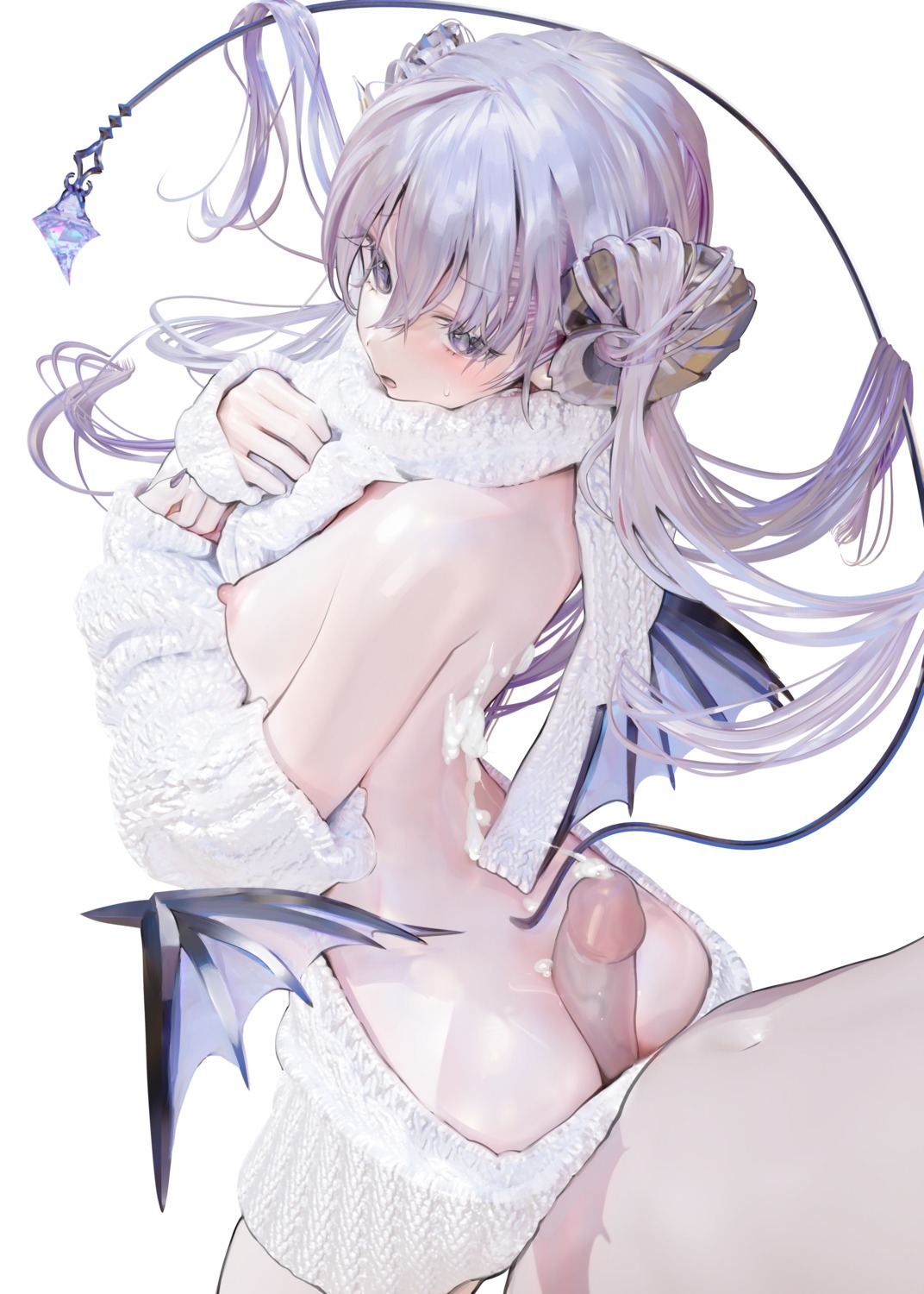 ass breasts cum devil dress horns iijima_masashi loli nipples no_bra nopan penis photoshop sweater tail uncensored wings