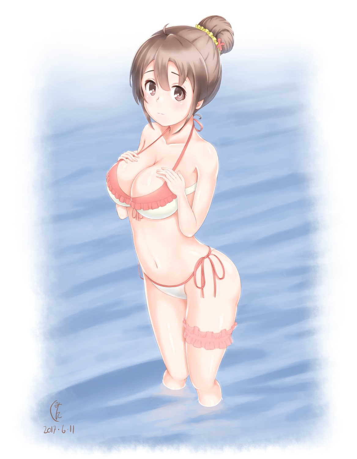 bikini breast_hold cleavage etsunami_kumita garter sakura_quest shinomiya_shiori swimsuits wet