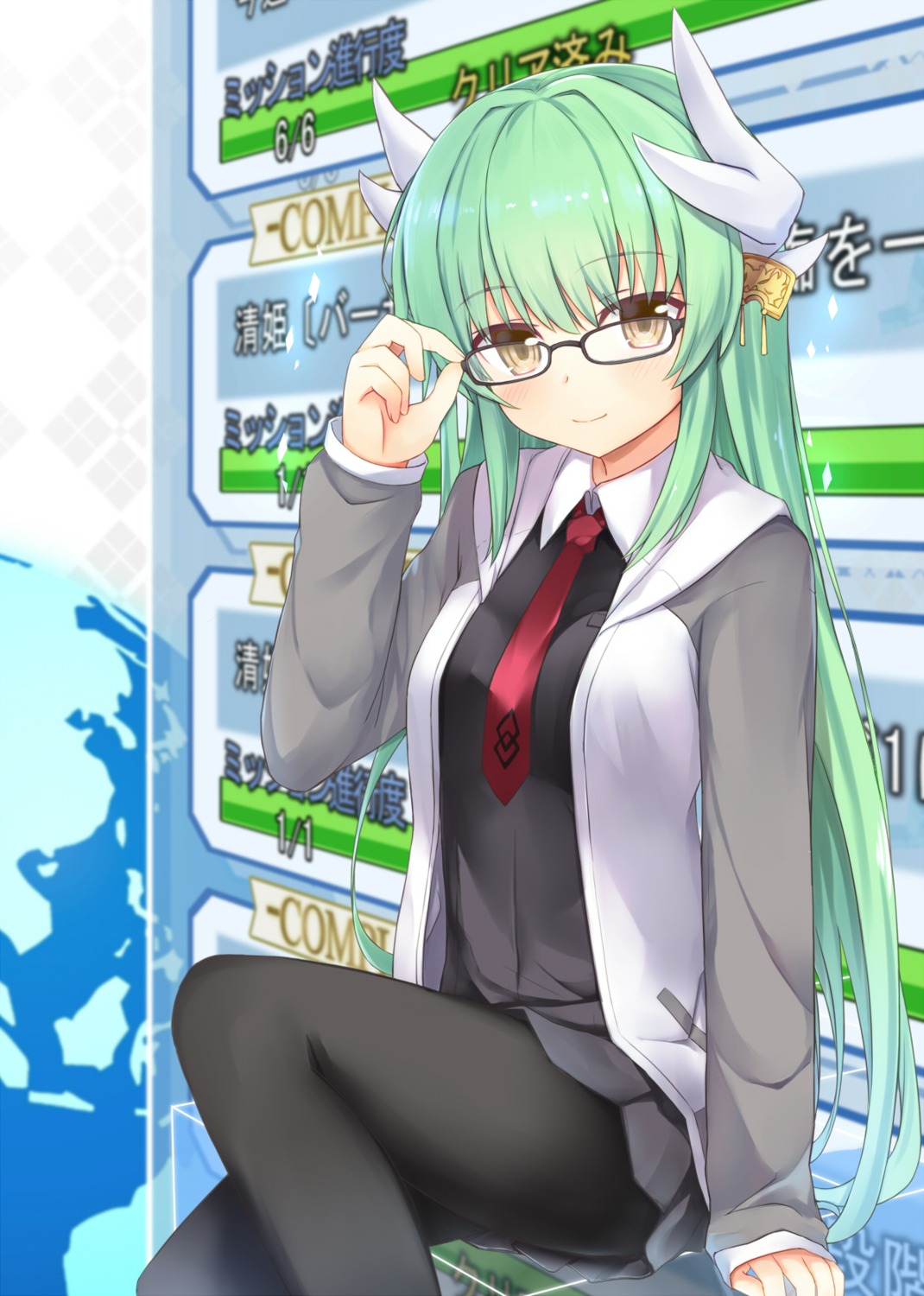 cosplay fate/grand_order fuji_kakei horns kiyohime_(fate/grand_order) mash_kyrielight megane pantyhose