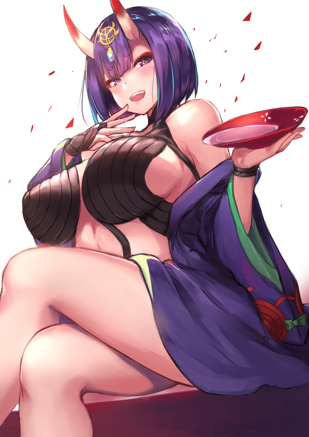 fate/grand_order horns japanese_clothes no_bra open_shirt shuten_douji_(fate/grand_order) spider_apple