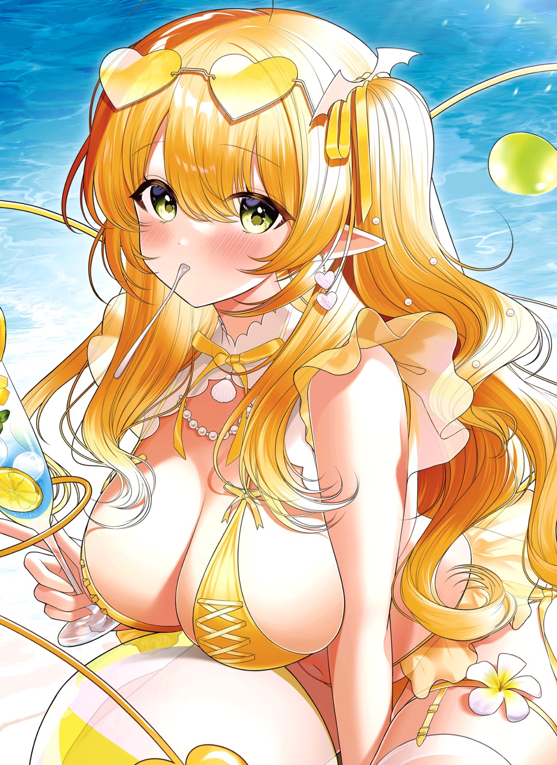 bikini garter megane pointy_ears pomu_(pomu_me) see_through stockings swimsuits thighhighs