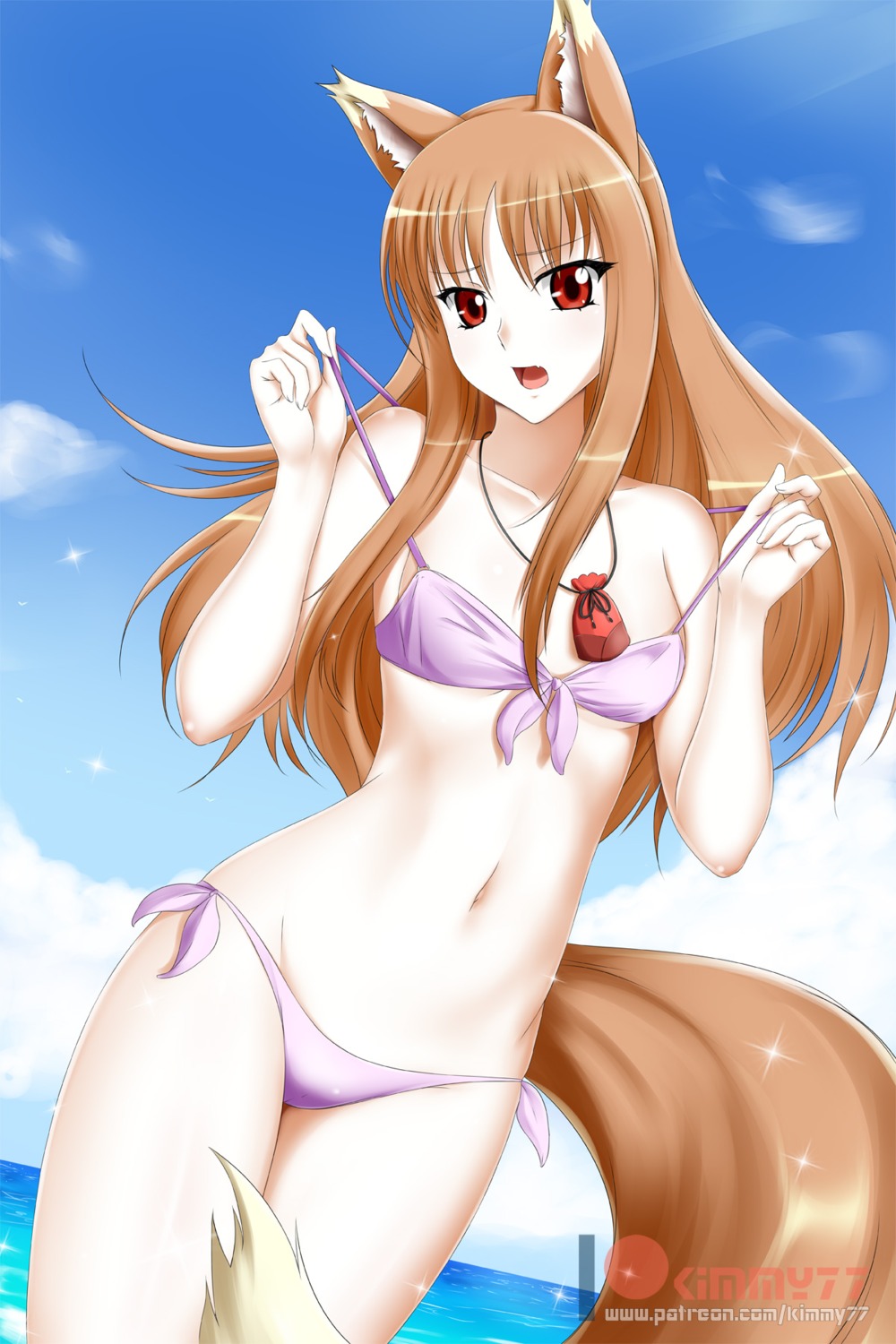 animal_ears bikini holo kimmy77 spice_and_wolf swimsuits tail undressing