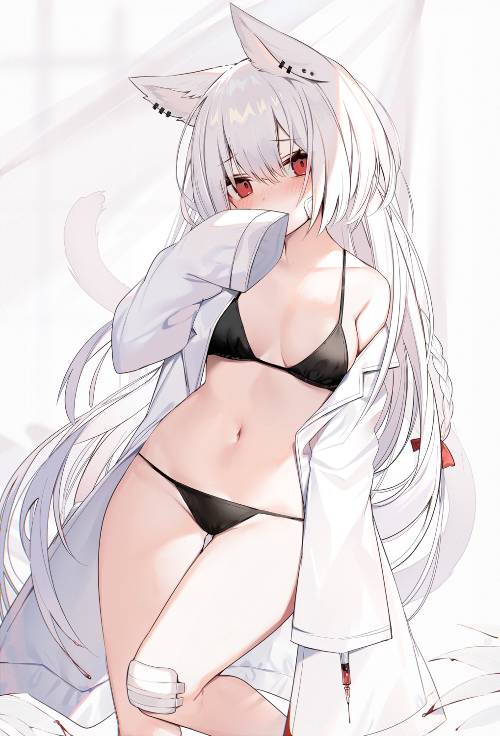 animal_ears bandaid bikini muryo nekomimi open_shirt swimsuits tail