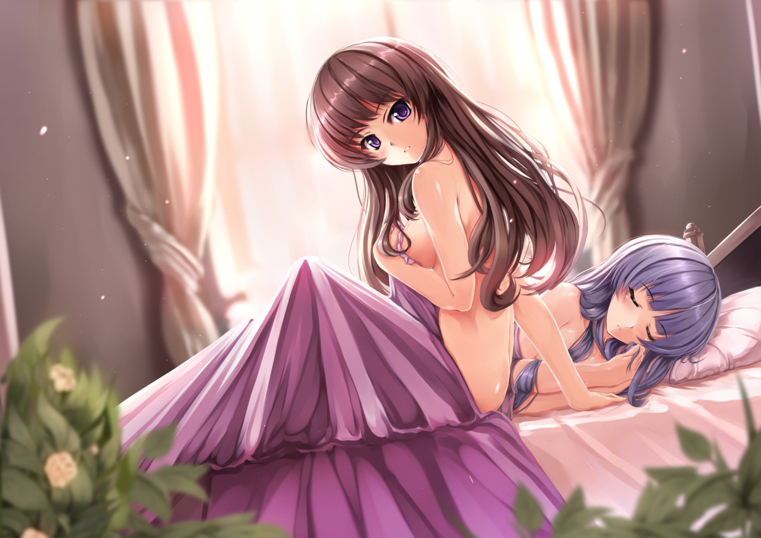 breast_hold furukawa_yui hanamiya_nagisa naked sheets ushinawareta_mirai_wo_motomete yumemi_(kiowa) yuri