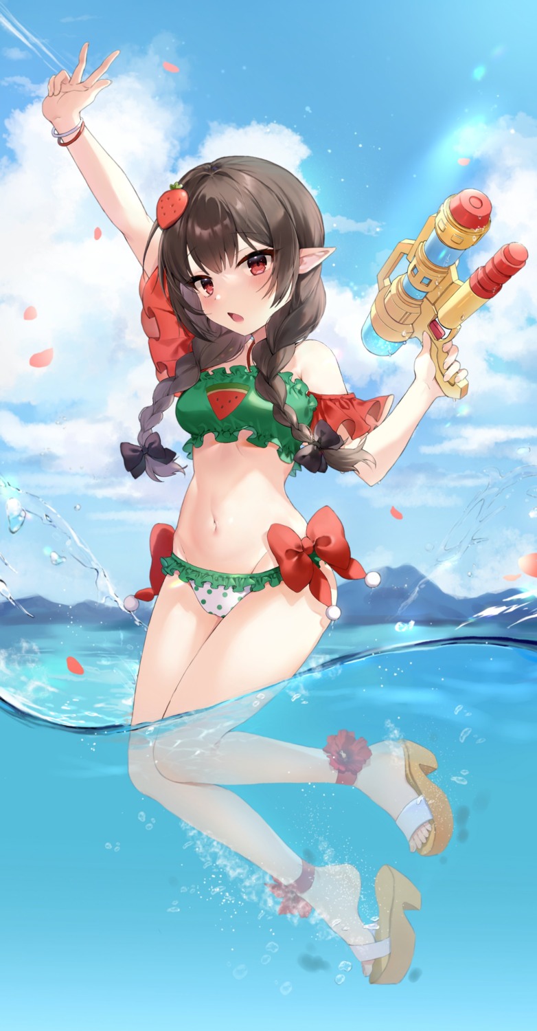 bikini gun heels mamong pointy_ears swimsuits wet