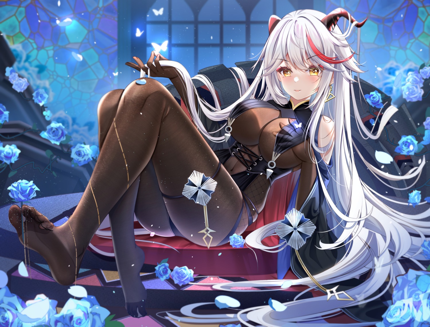 aegir_(azur_lane) azur_lane bodysuit feet garter horns miaogujun