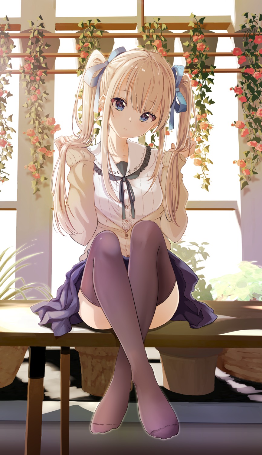 feet seifuku shiokazunoko skirt_lift sweater thighhighs