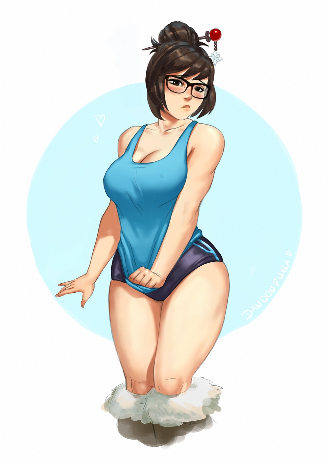 buruma cleavage dandon_fuga megane mei_(overwatch) overwatch