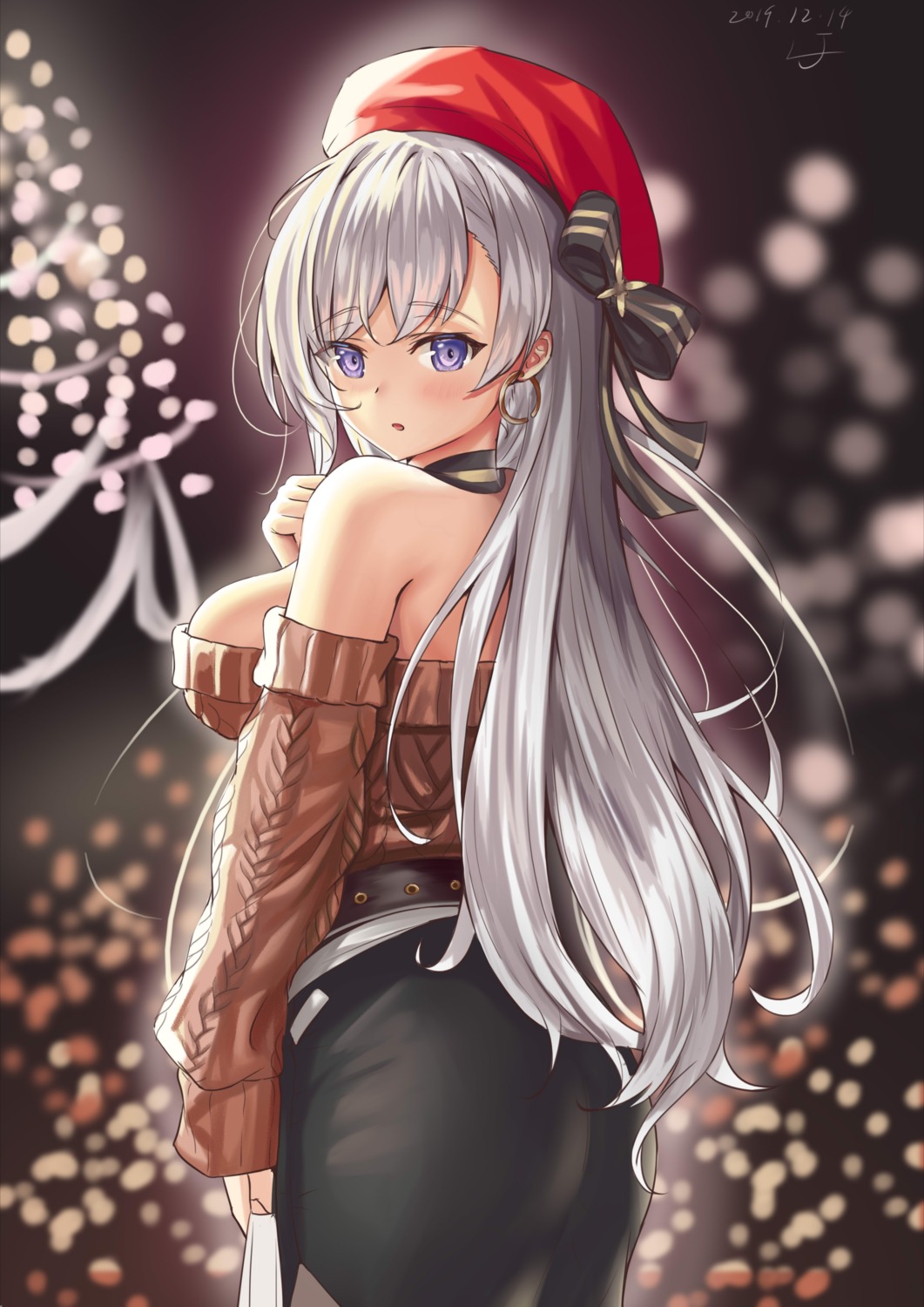 ass azur_lane belfast_(azur_lane) christmas lj2000 no_bra sweater