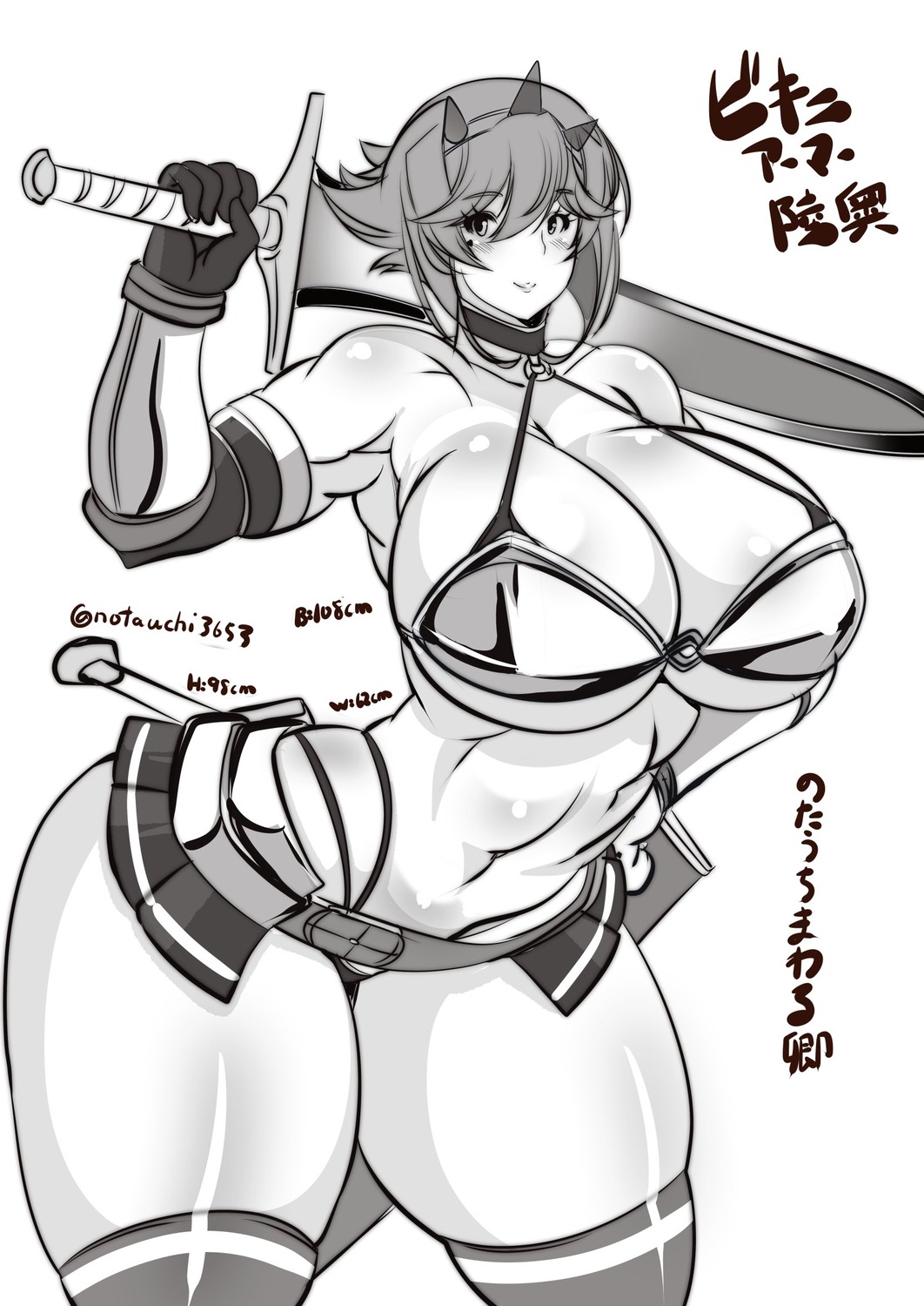 bikini_armor kantai_collection monochrome mutsu_(kancolle) notauchi_mawaru_ni-shiki sketch sword thighhighs