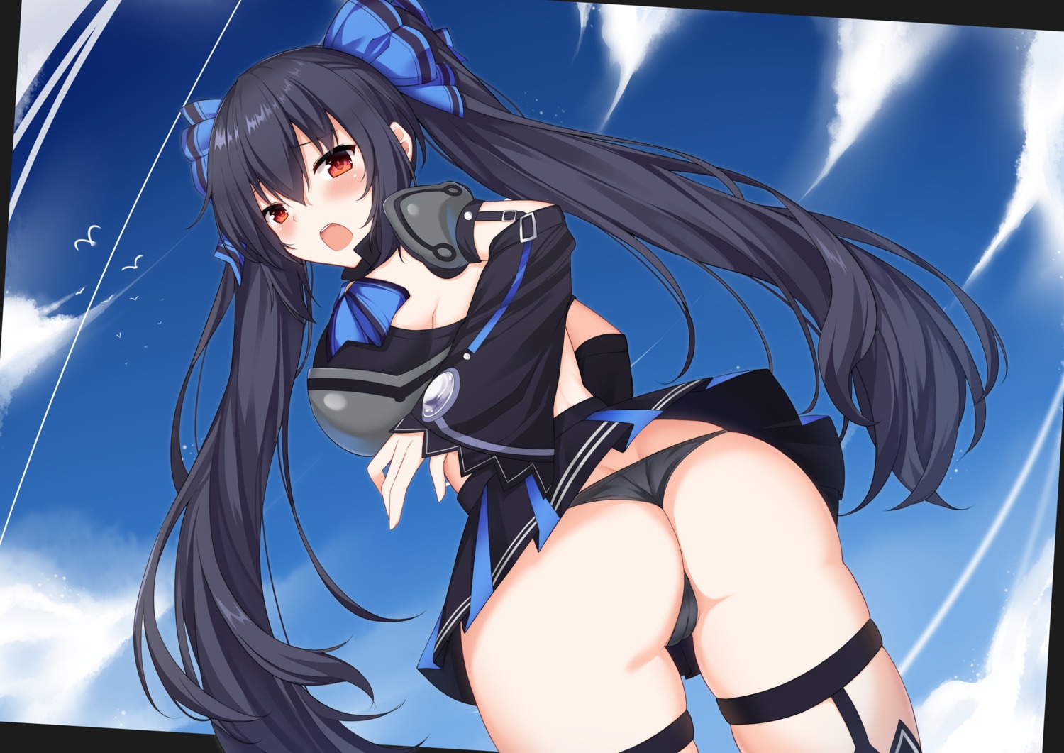 ass cameltoe choujigen_game_neptune garter kurigura_(sketch_san) noire pantsu skirt_lift stockings thighhighs thong