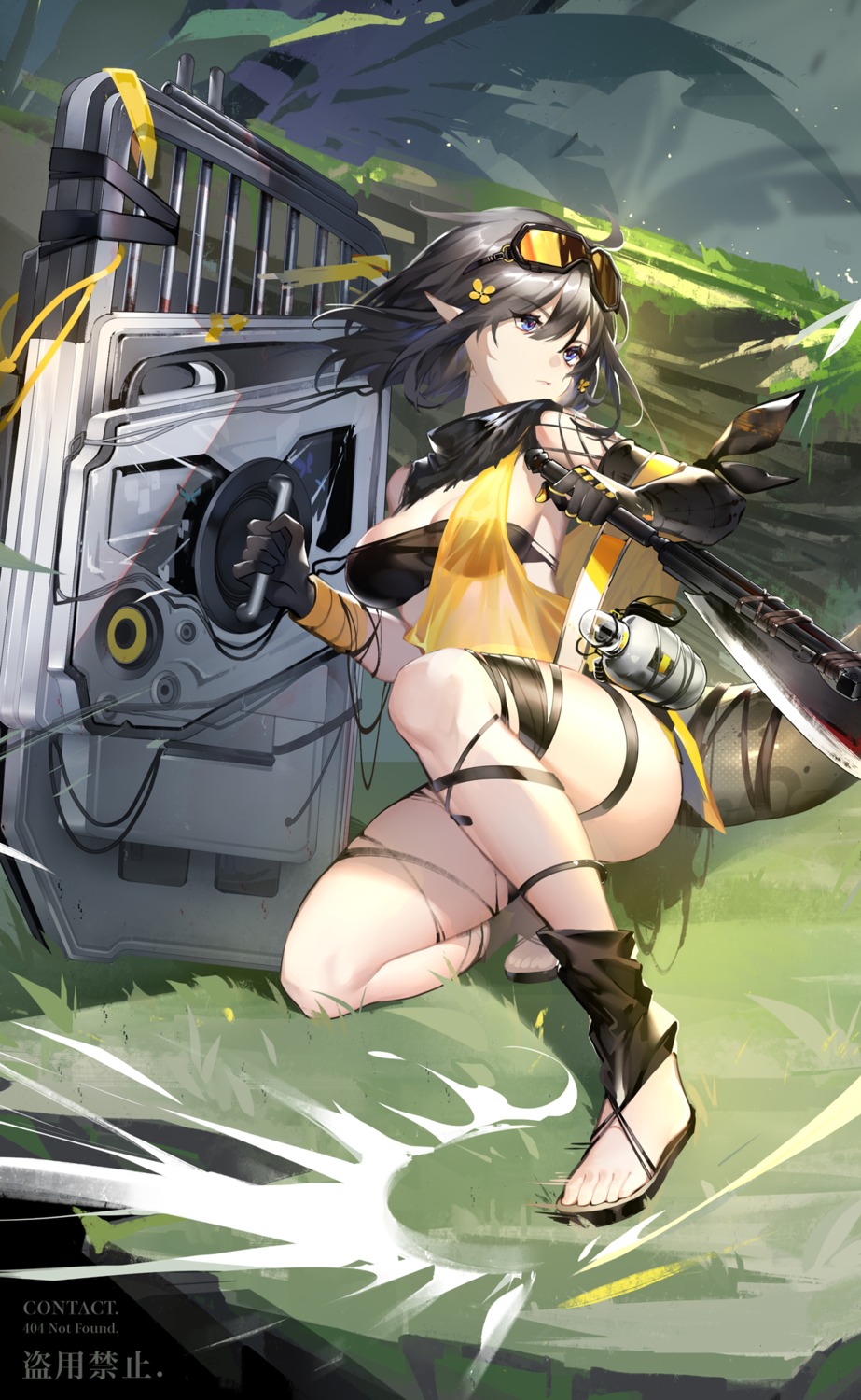 arknights eunectes_(arknights) garter no_bra pointy_ears see_through tail weapon yu_jiu