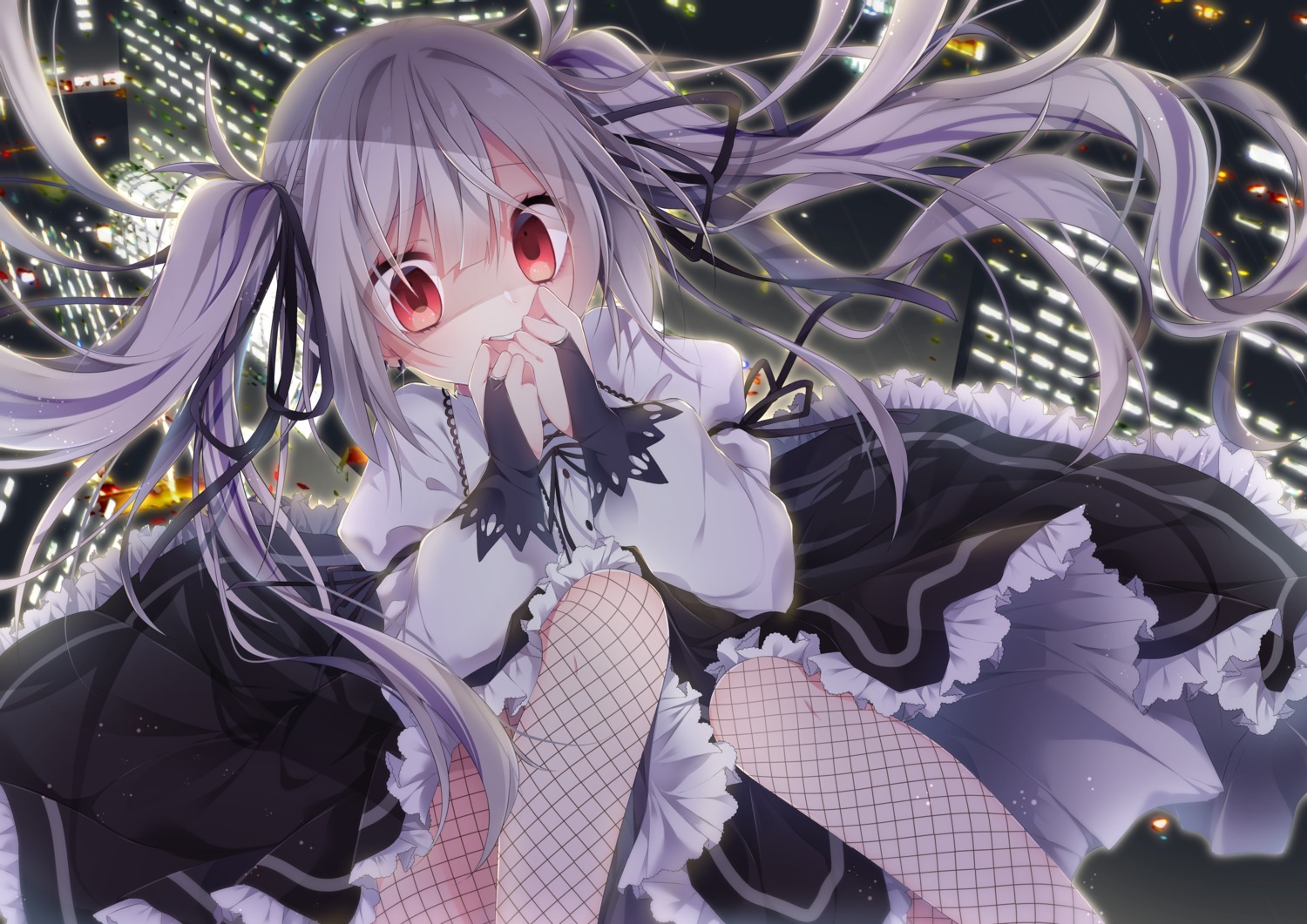 fishnets gothic_lolita kinosaki_yuuta lolita_fashion pantyhose skirt_lift