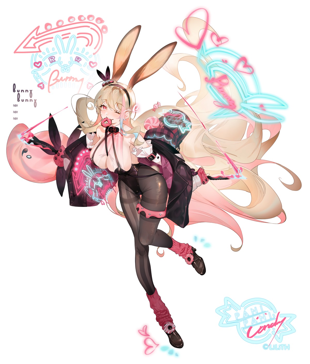 animal_ears bunny_ears bunny_girl garter heels no_bra pantyhose shokuen weapon