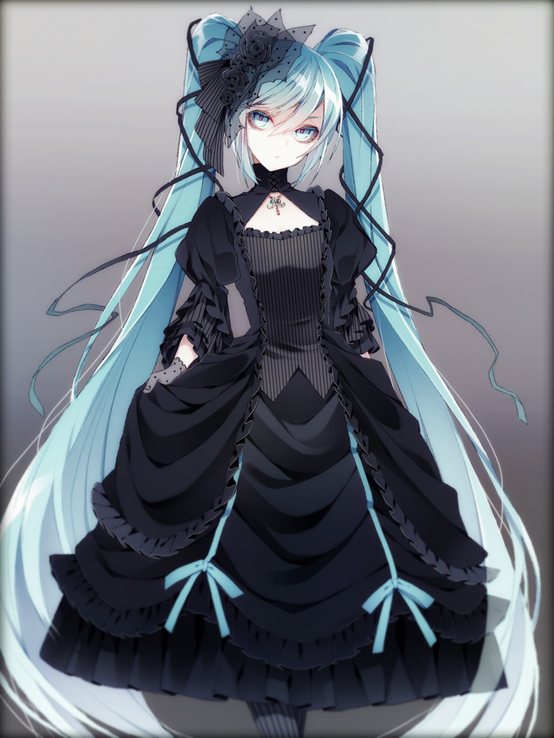 1055 dress gothic_lolita hatsune_miku lolita_fashion pantyhose skirt_lift vocaloid