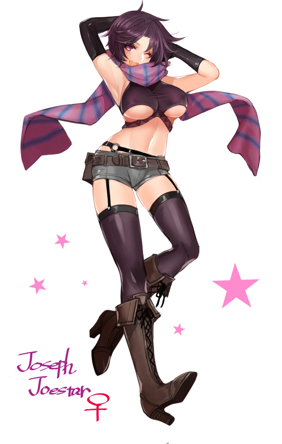 apt genderswap heels jojo's_bizarre_adventure joseph_joestar stockings thighhighs underboob