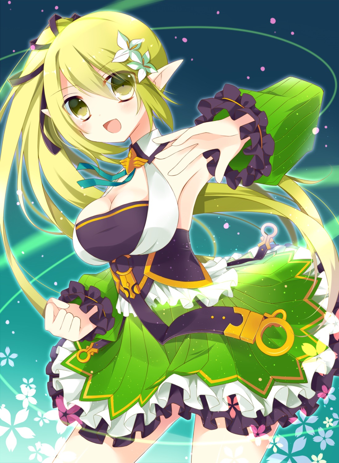 cleavage dress elsword hoshi pointy_ears rena_(elsword)