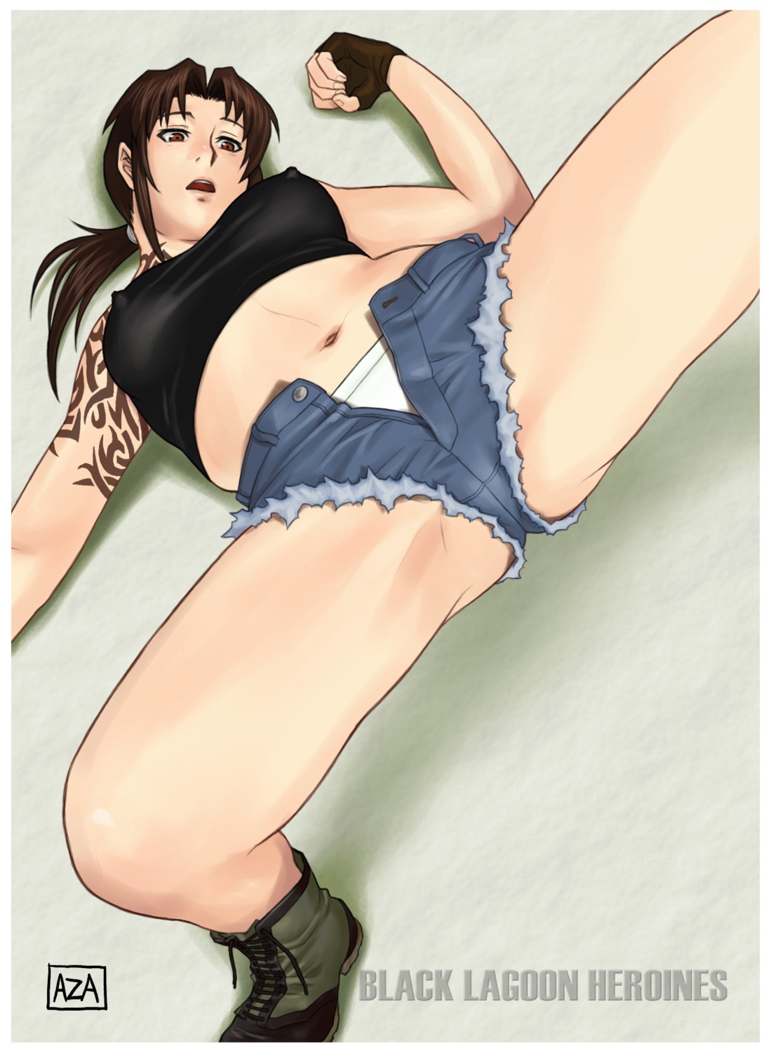 azasuke azasuke_wind black_lagoon erect_nipples pantsu revy tattoo