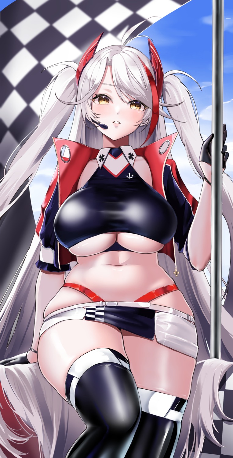 azur_lane marumai no_bra pantsu prinz_eugen_(azur_lane) thighhighs underboob