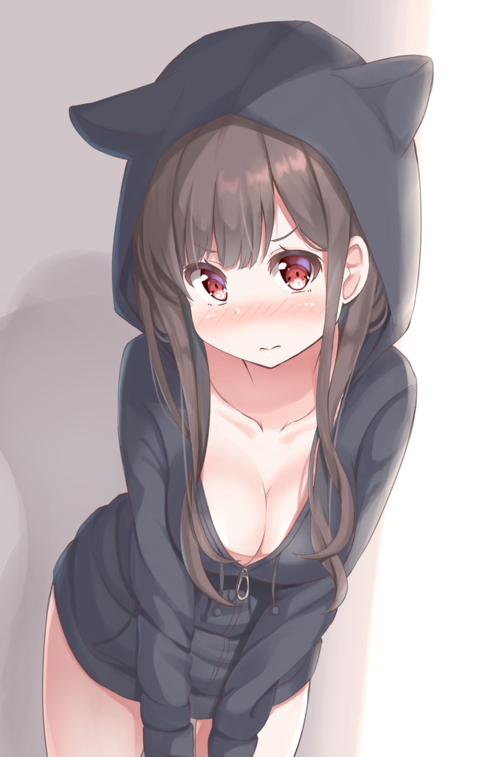 animal_ears cleavage keiran_(ryo170) nekomimi no_bra open_shirt