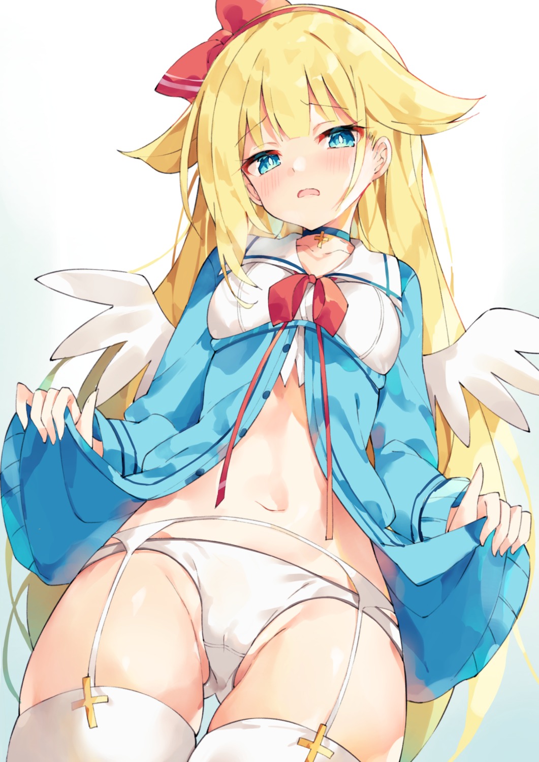 cameltoe dress garter_belt open_shirt pantsu stockings thighhighs unacchi wings