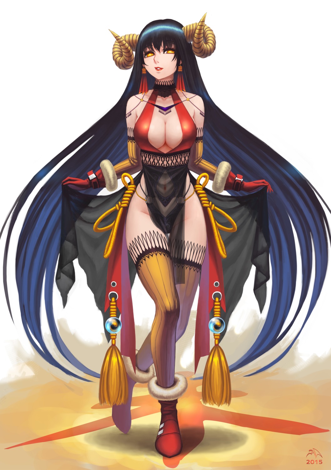 cleavage darkmuleth horns no_bra see_through thighhighs