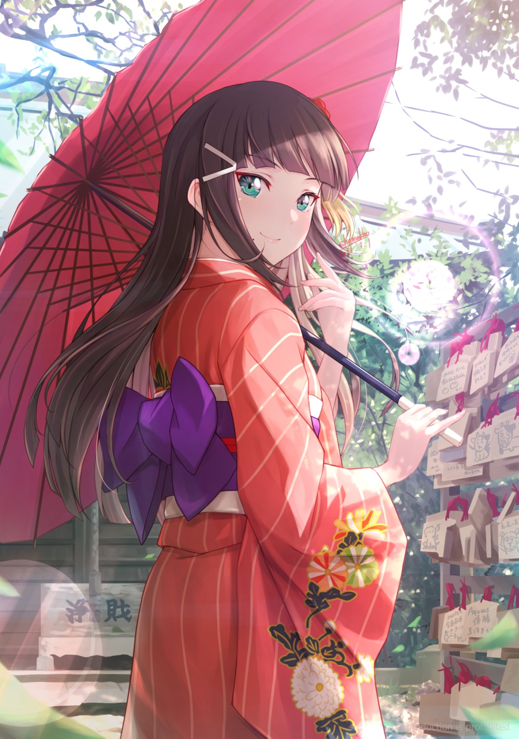 kimono kurosawa_dia love_live!_sunshine!! shamakho umbrella watermark