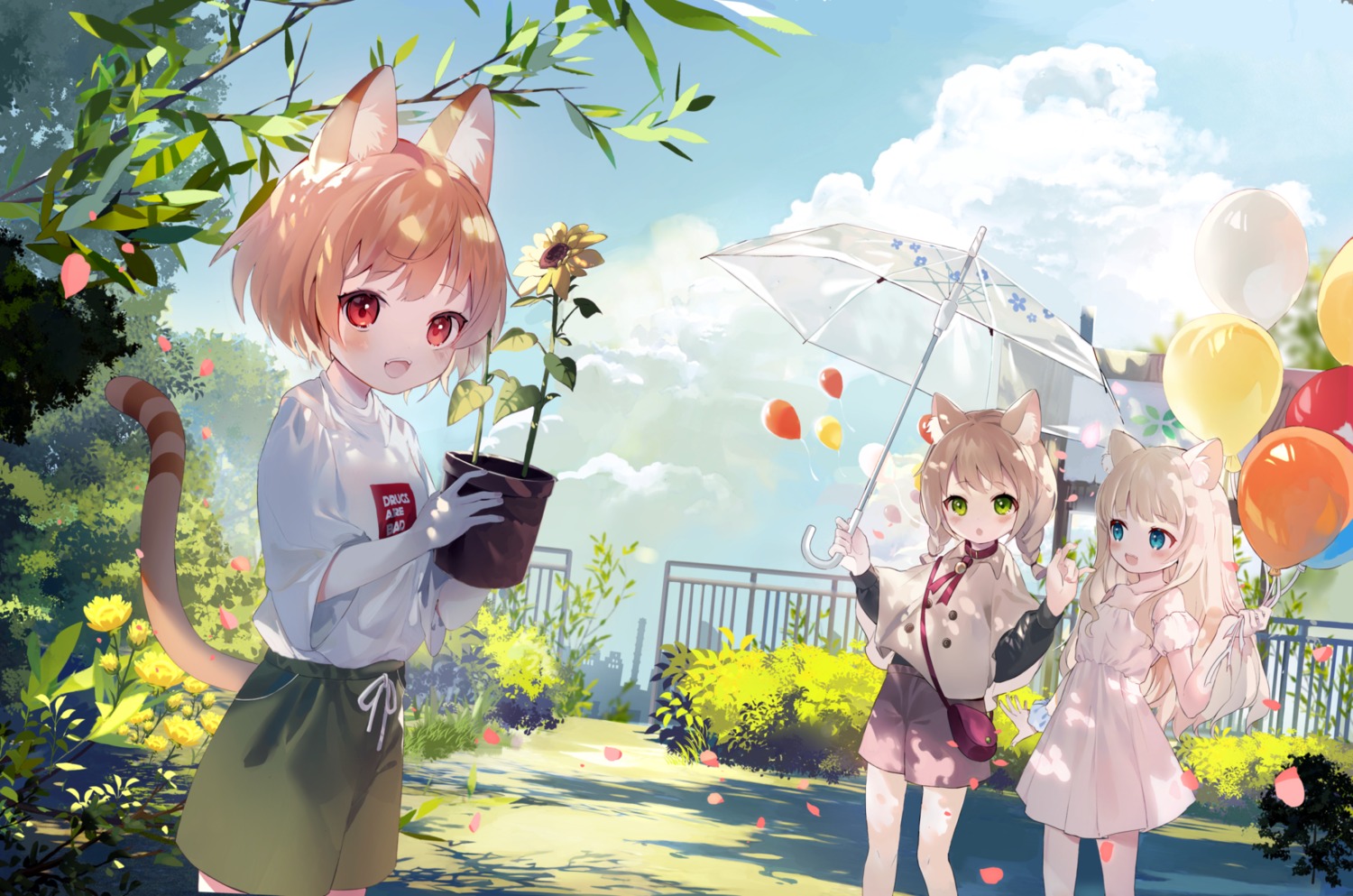 amafuyu animal_ears dress nekomimi tail umbrella