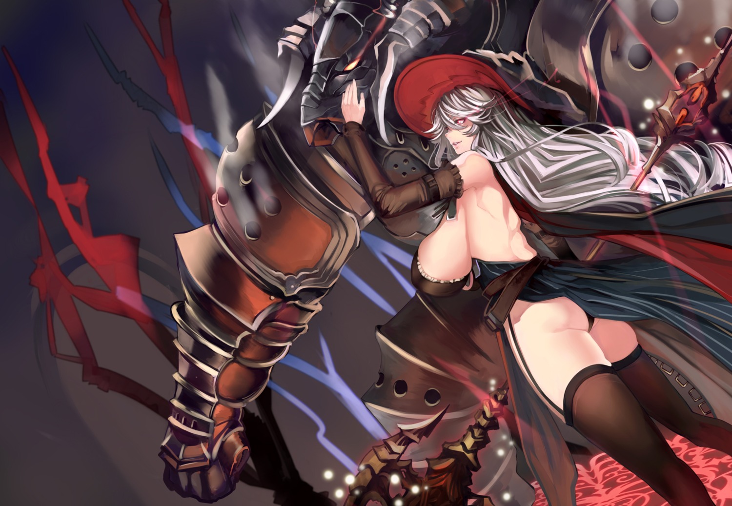 ass granblue_fantasy magisa_(granblue_fantasy) no_bra pantsu stockings tahnya thighhighs weapon