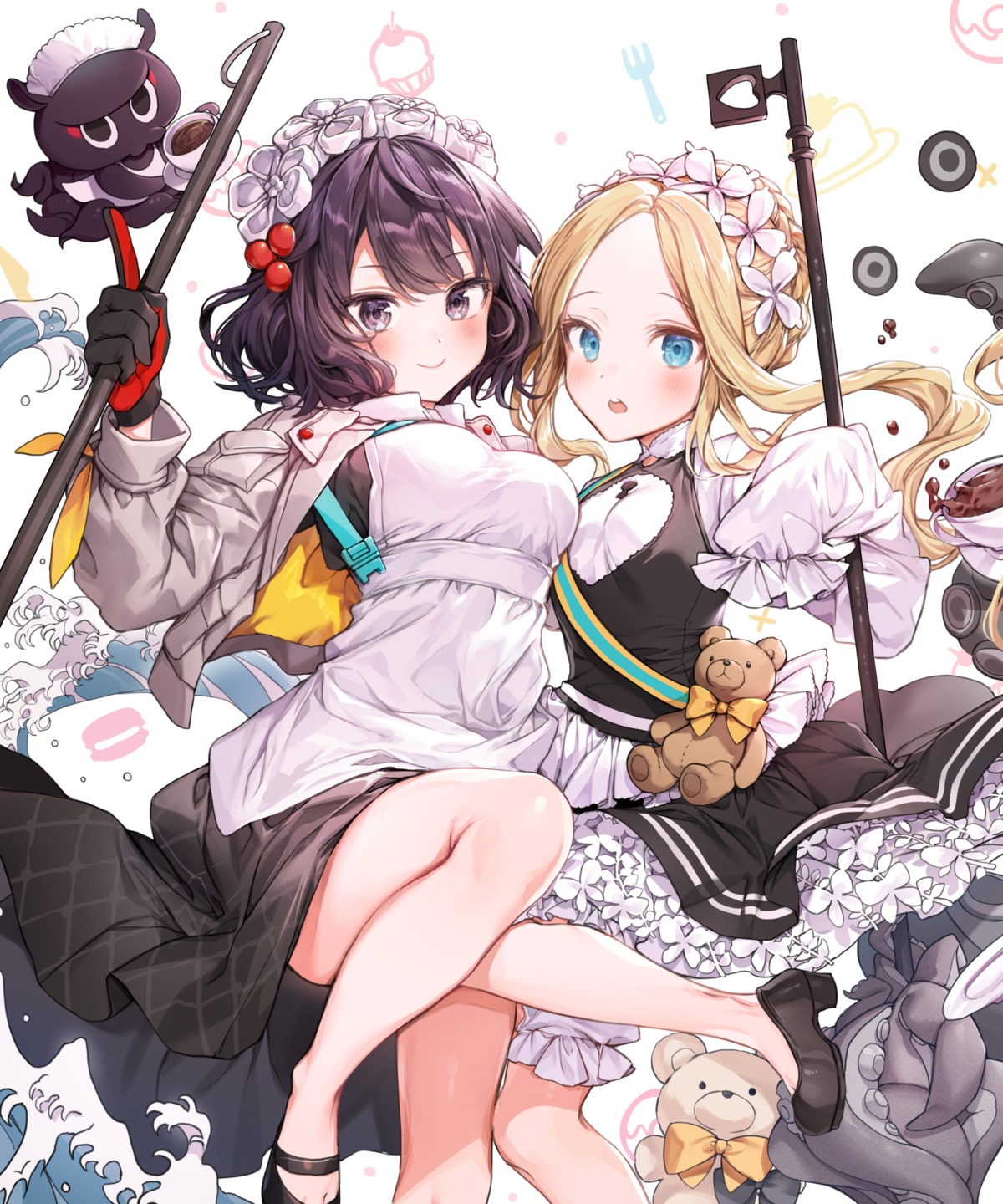 abigail_williams_(fate) bloomers fate/grand_order heels katsushika_hokusai_(fate) maid pillo skirt_lift