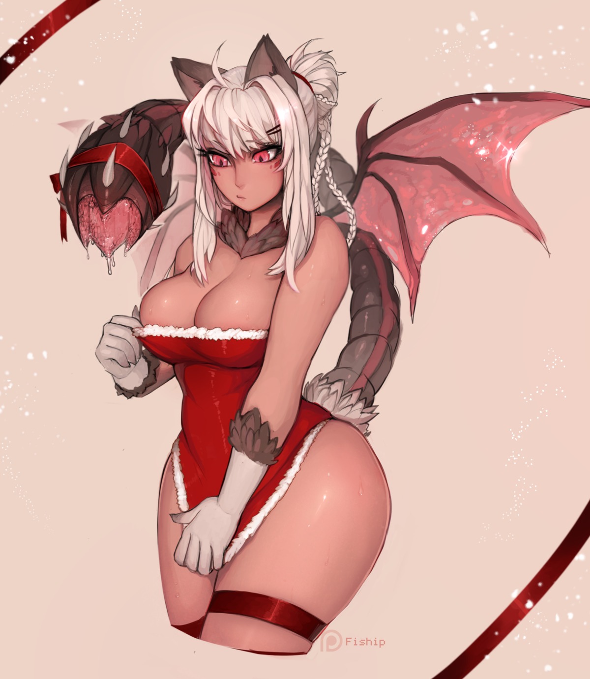 christmas cleavage matilda_vin monster_girl tail wings