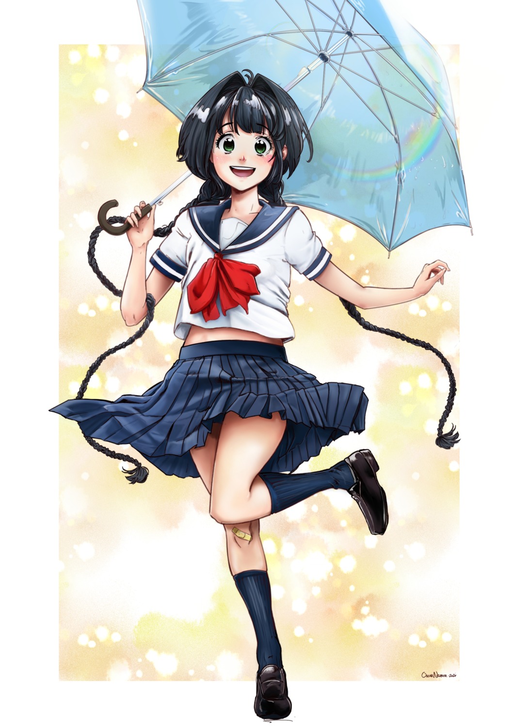 bandaid coldramen seifuku skirt_lift umbrella