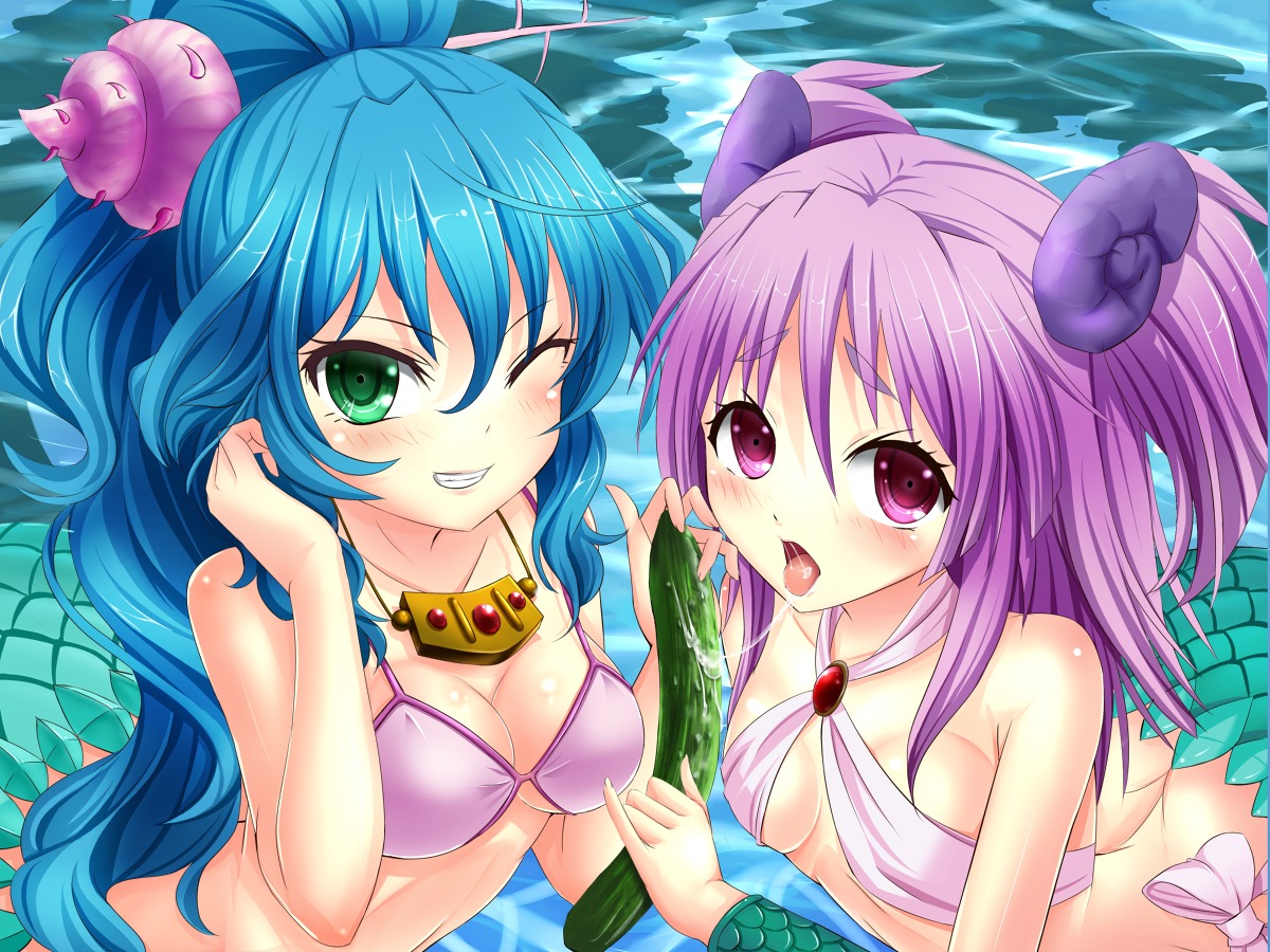 bikini_top bug cleavage mermaid monster_girl namiuchigiwa_no_muromi-san swimsuits