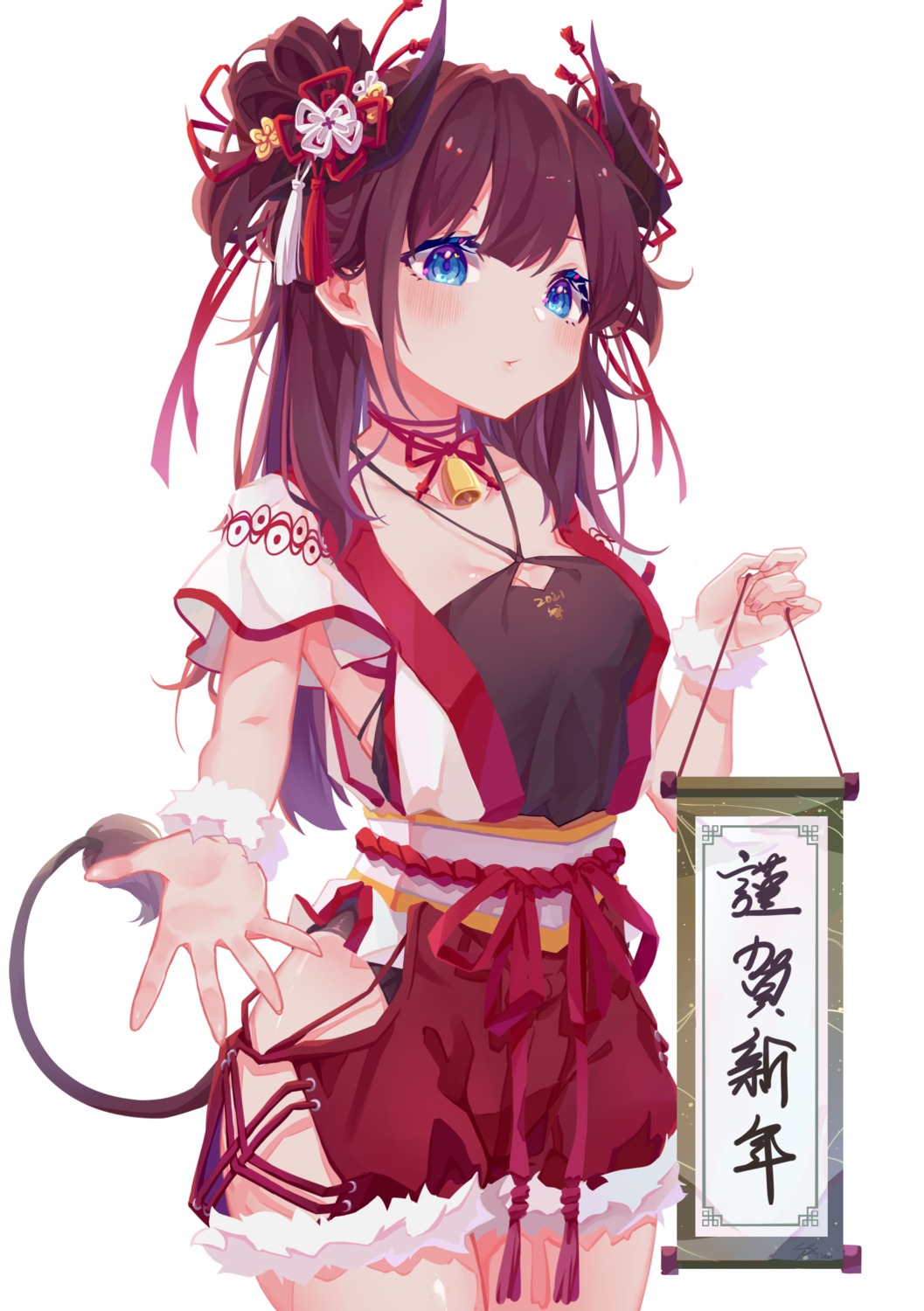 asian_clothes horns pantsu sen_miyagawa tail