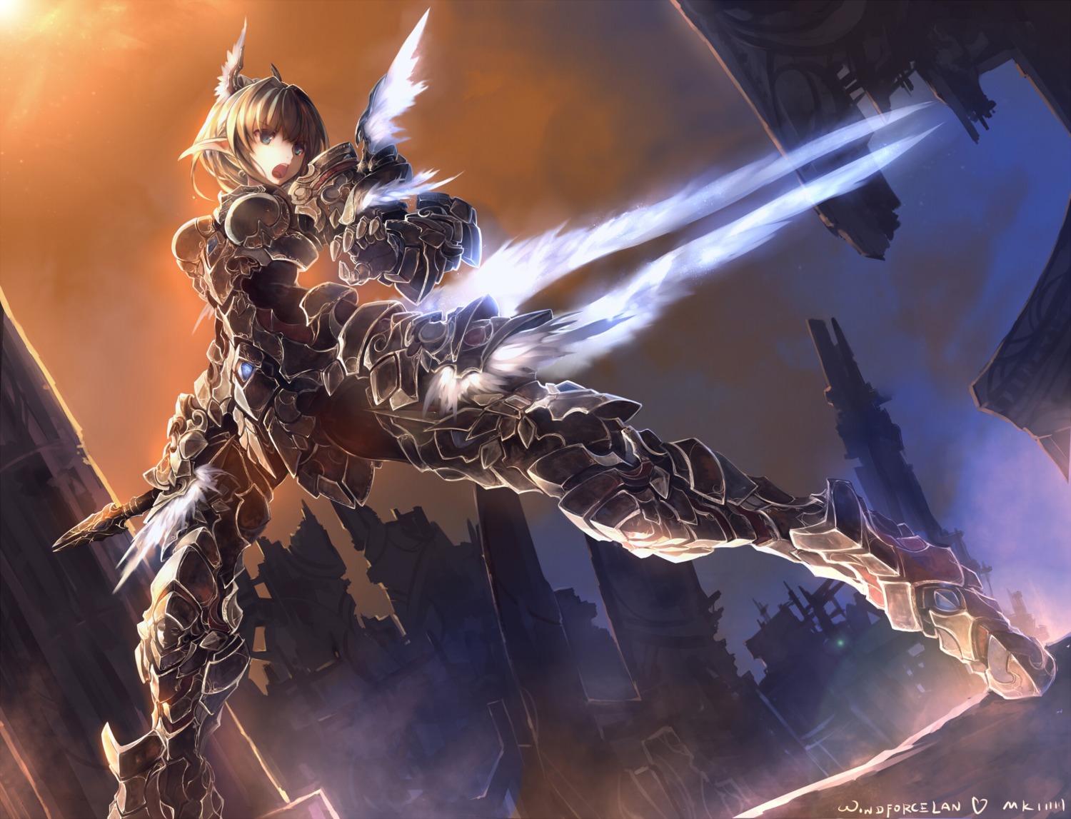 armor pointy_ears sword windforcelan