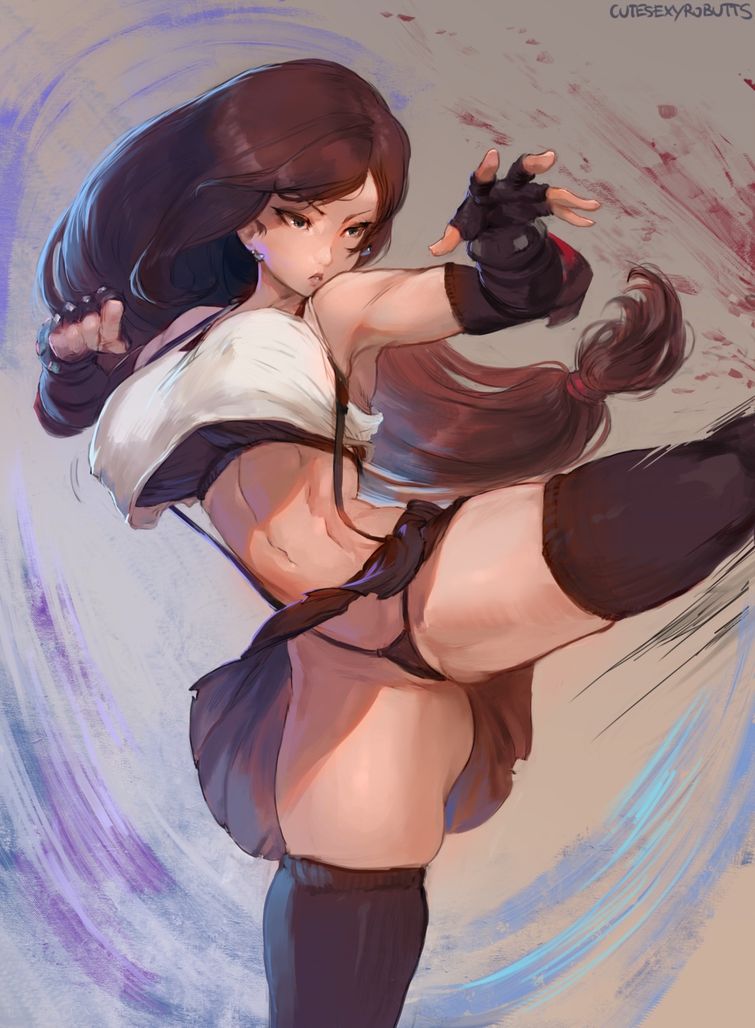 cutesexyrobutts final_fantasy final_fantasy_vii pantsu sketch skirt_lift thighhighs thong tifa_lockhart