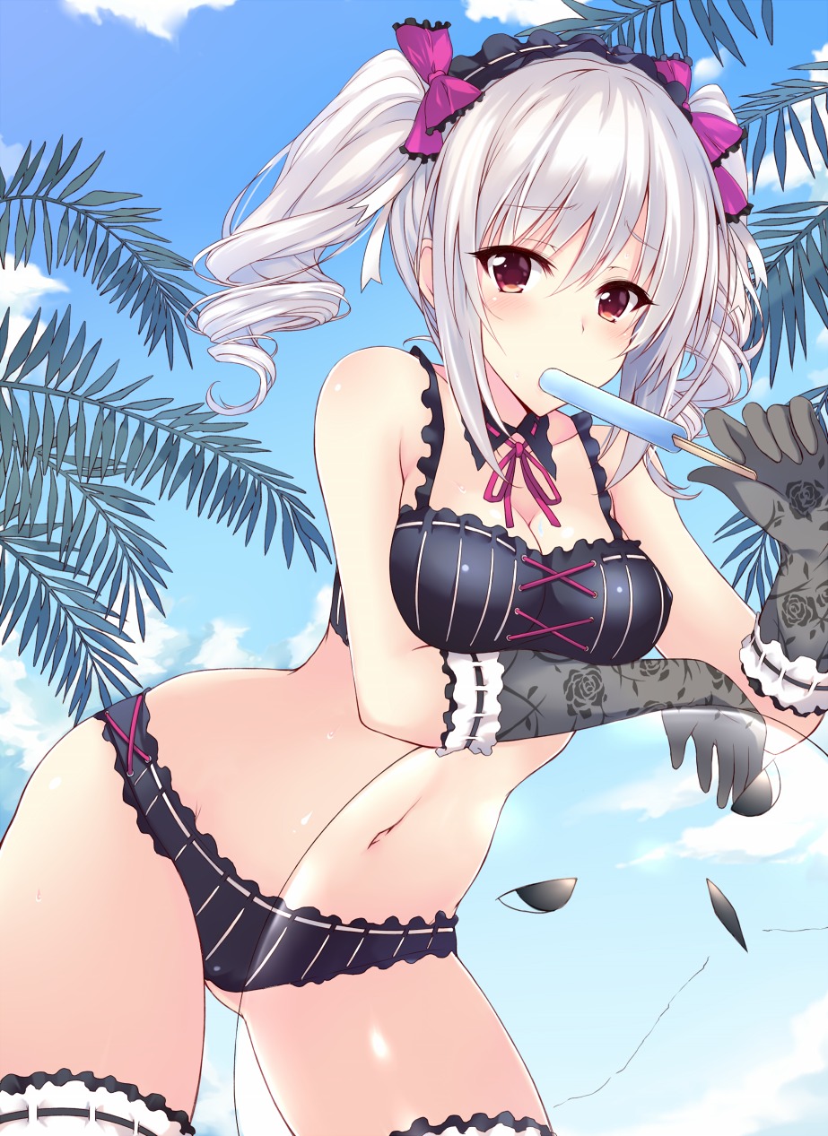 bikini cleavage kanzaki_ranko nakatama_kyou swimsuits the_idolm@ster the_idolm@ster_cinderella_girls the_idolm@ster_cinderella_girls_starlight_stage thighhighs