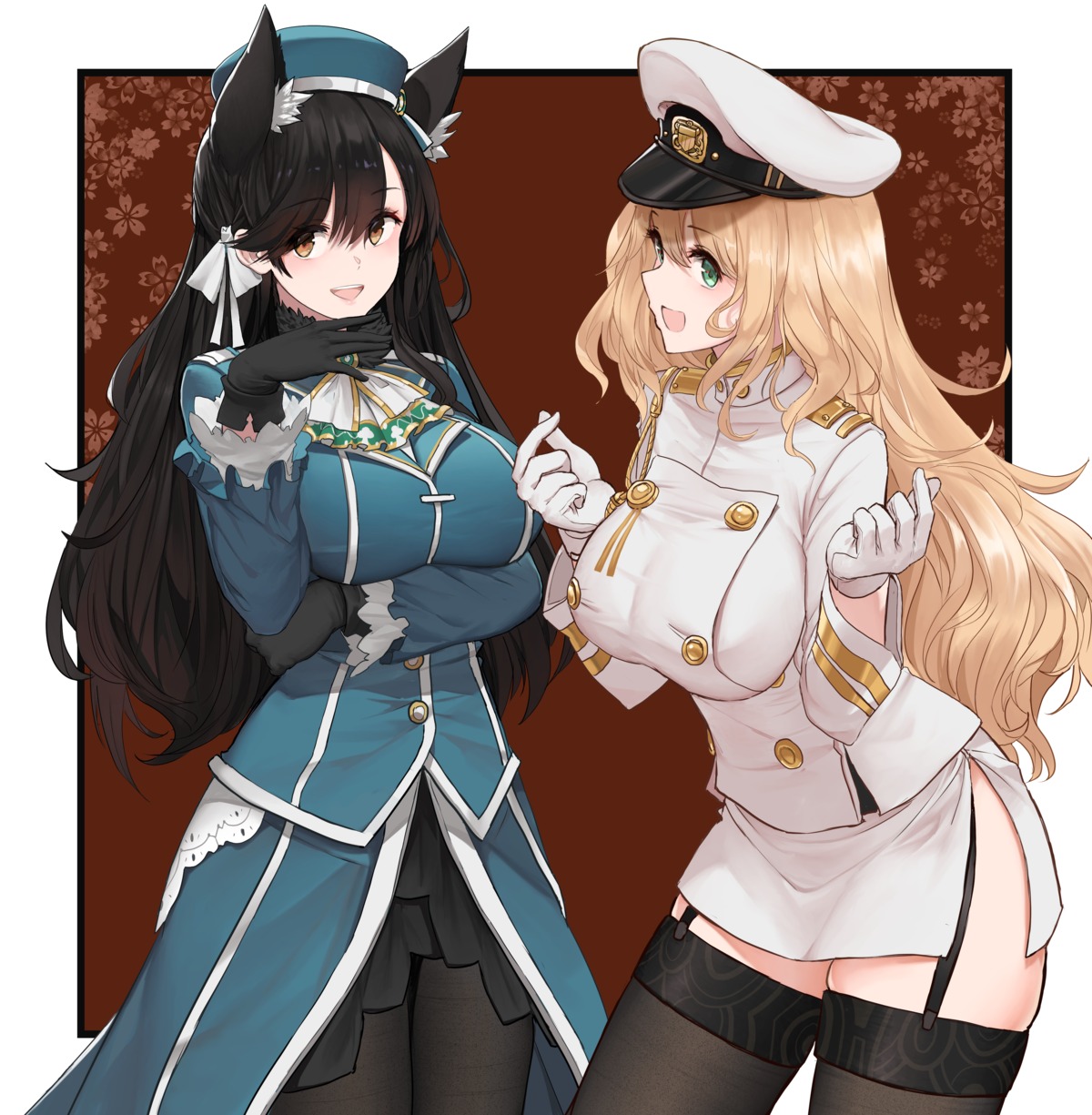 animal_ears atago_(azur_lane) atago_(kancolle) azur_lane breast_hold crossover dishwasher1910 kantai_collection pantyhose stockings thighhighs uniform