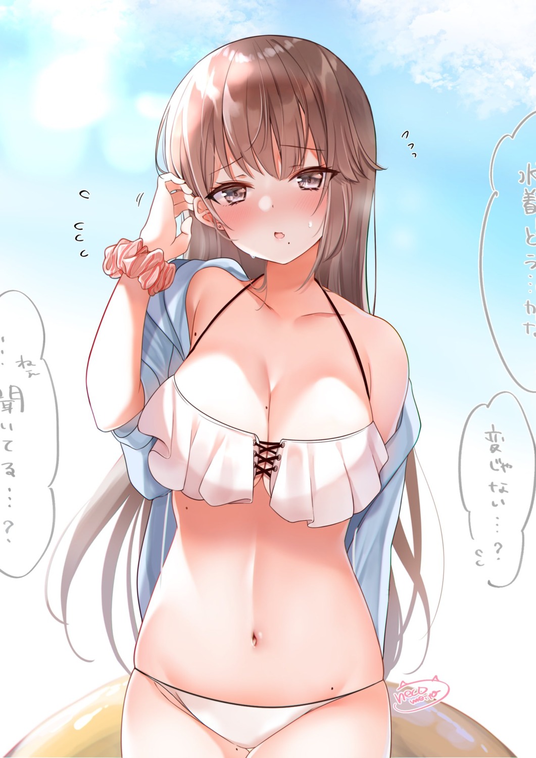 bikini cleavage neco_meito open_shirt swimsuits