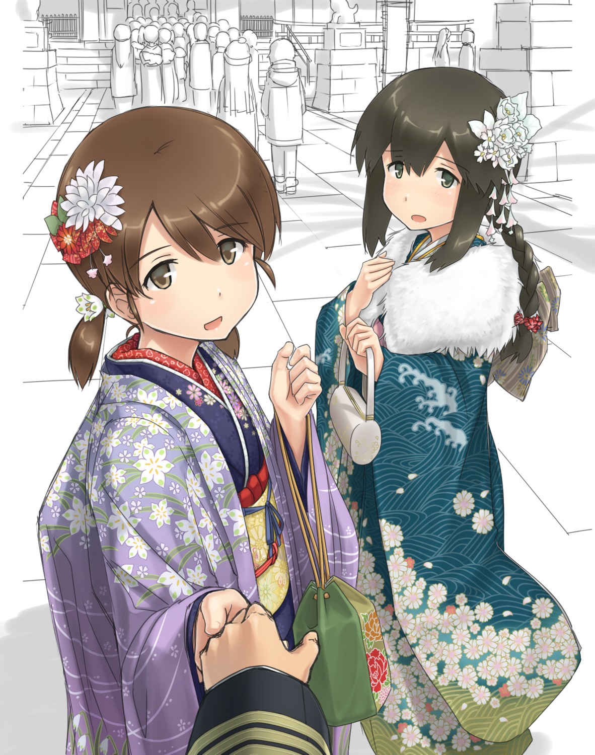 hayashi_naoji isonami_(kancolle) kantai_collection kimono shirayuki_(kancolle)