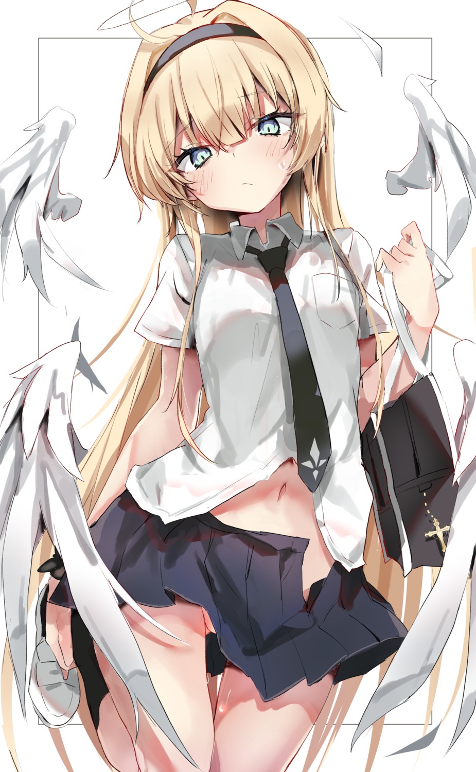 angel nopan seifuku skirt_lift toshizou_(0714) wings