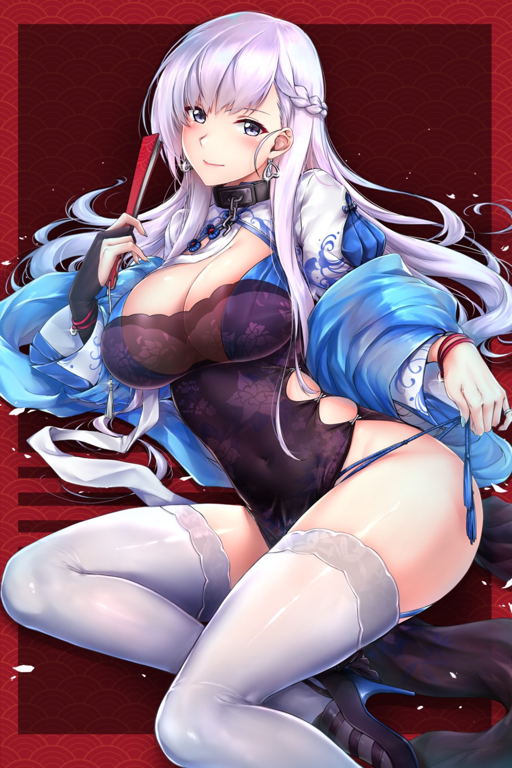 azur_lane belfast_(azur_lane) chinadress cleavage heels pantsu rei_kun see_through string_panties thighhighs undressing