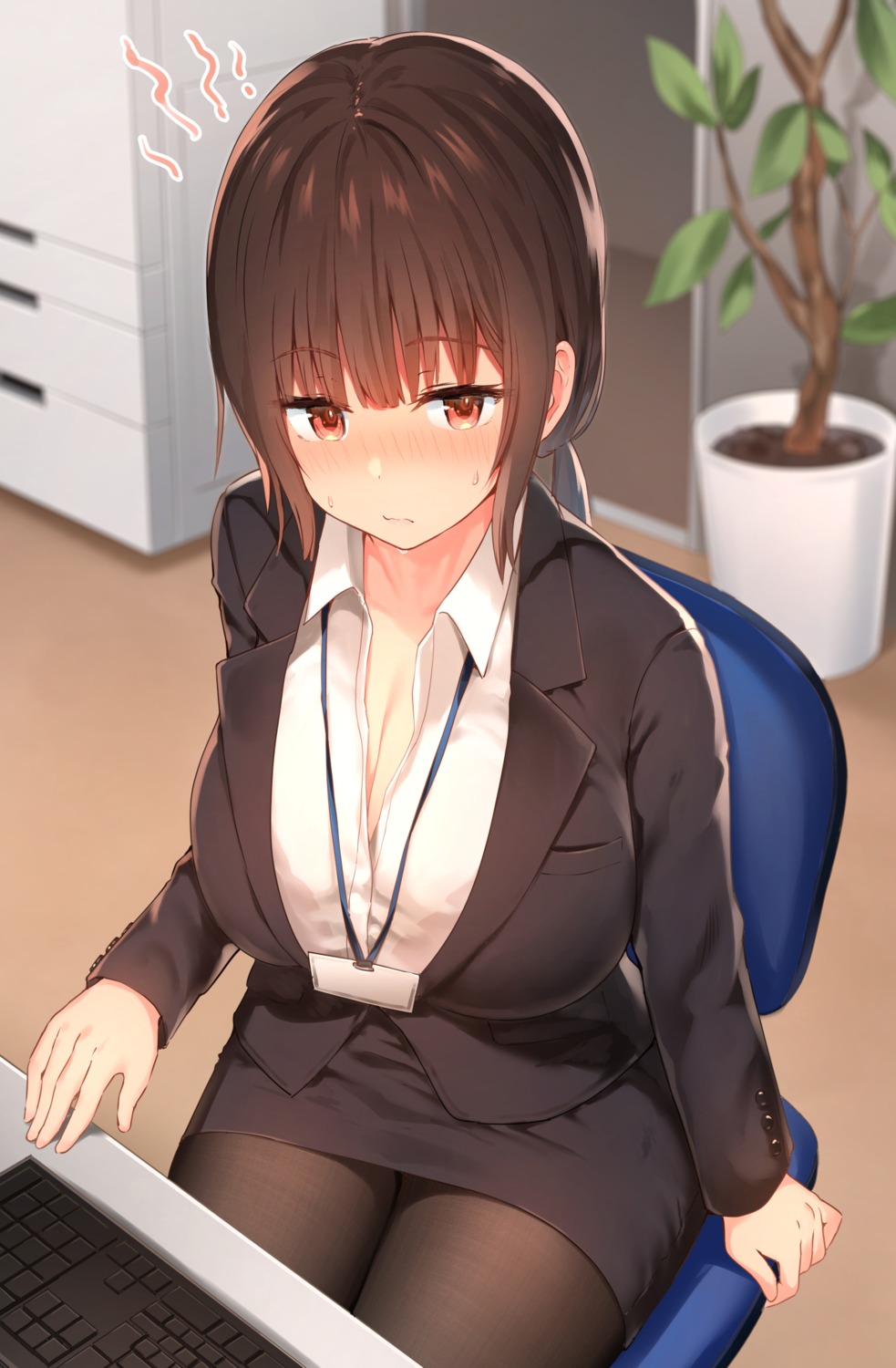 bra business_suit cleavage open_shirt pantyhose see_through sune_(mugendai)