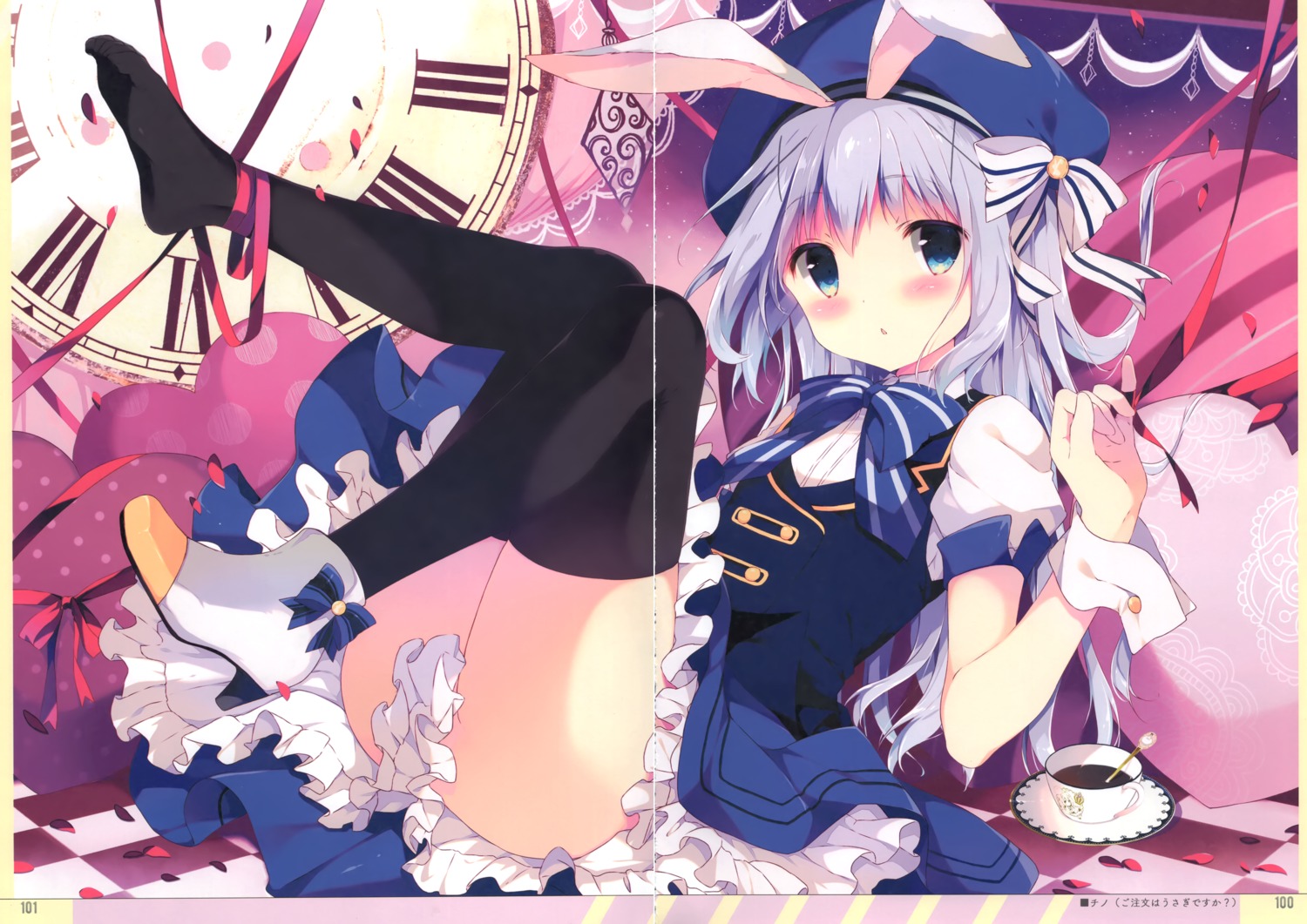 animal_ears bunny_ears crease fixme gochuumon_wa_usagi_desu_ka? heels kafuu_chino loli nopan shiratama shiratamaco skirt_lift thighhighs uniform