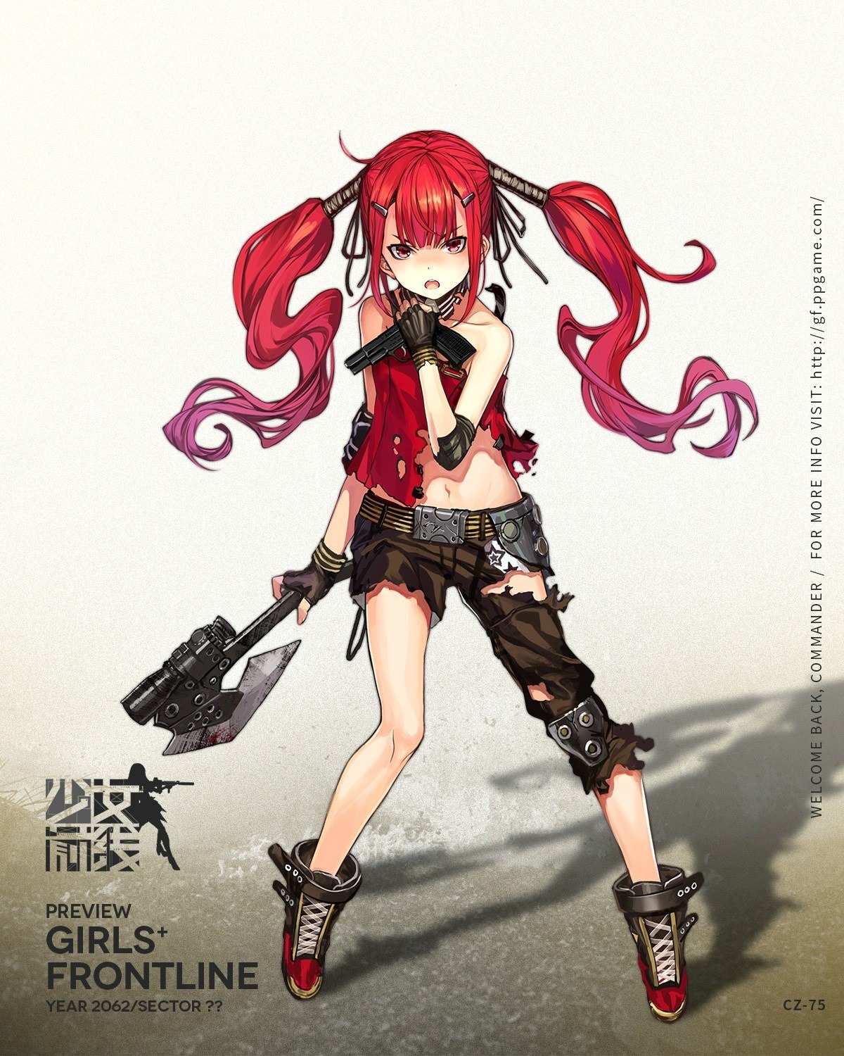 cz-75_(girls_frontline) girls_frontline gun infukun torn_clothes weapon