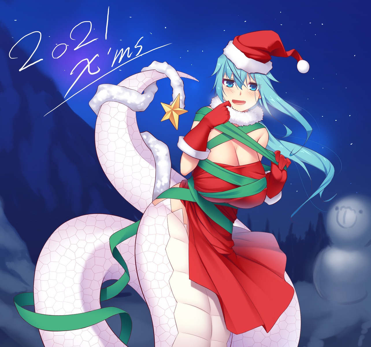 christmas dress monster_girl no_bra tagme tail