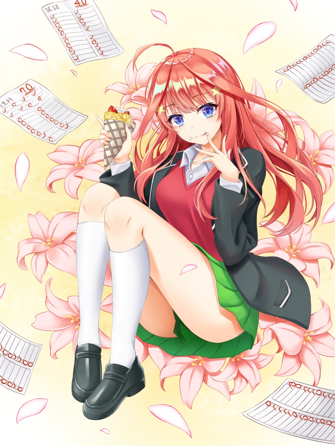 5-toubun_no_hanayome nakano_itsuki seifuku skirt_lift star-ring sweater