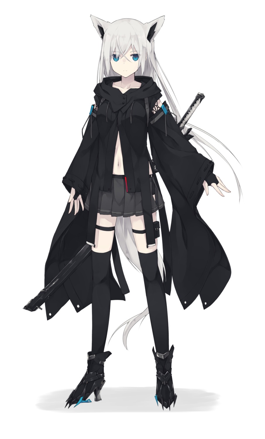 animal_ears heels nagishiro_mito sword tail thighhighs