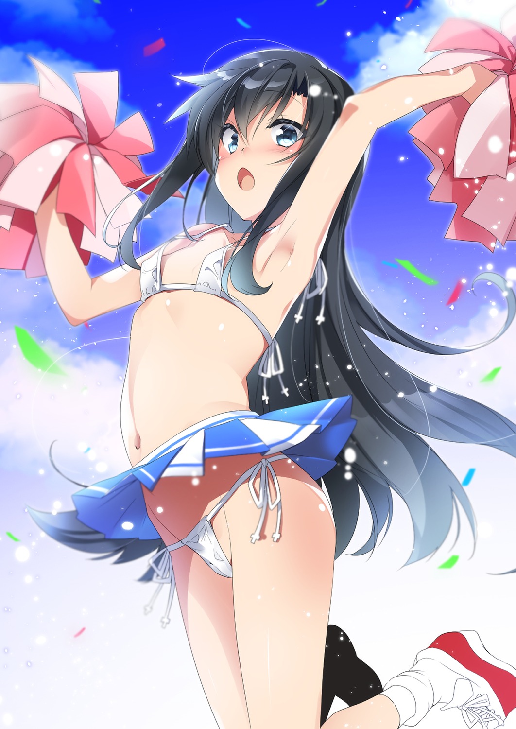 asashio_(kancolle) bikini cameltoe cheerleader kantai_collection loli mtu skirt_lift swimsuits